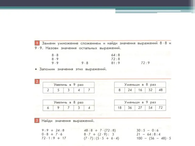 Таблица умножения и деления на 8 и 9