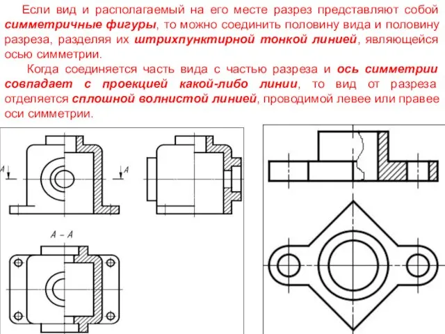 Если вид и располагаемый на его месте разрез представляют собой симметричные