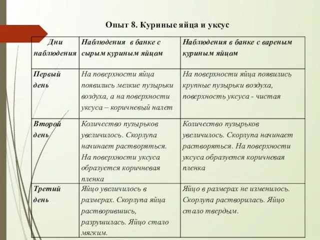 Опыт 8. Куриные яйца и уксус