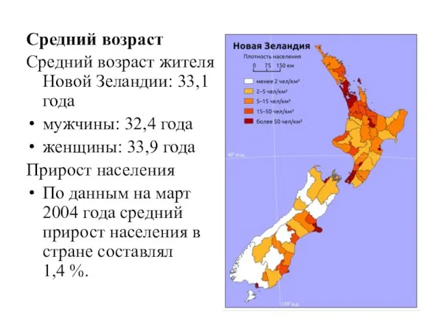 Средний возраст Средний возраст жителя Новой Зеландии: 33,1 года мужчины: 32,4