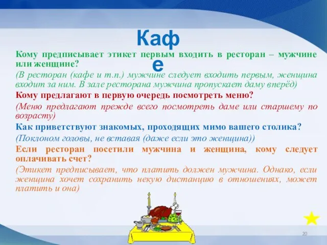 Кафе Кому предписывает этикет первым входить в ресторан – мужчине или