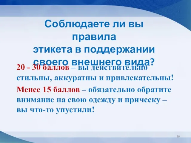 Соблюдаете ли вы правила этикета в поддержании своего внешнего вида? 20