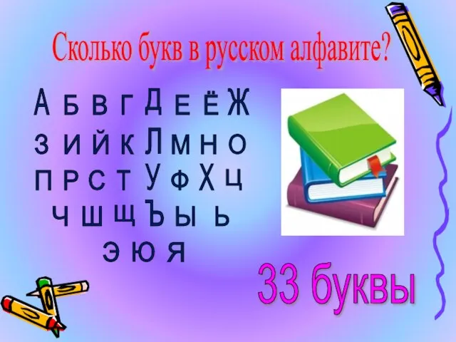 Сколько букв в русском алфавите? А Б В Г Д Е