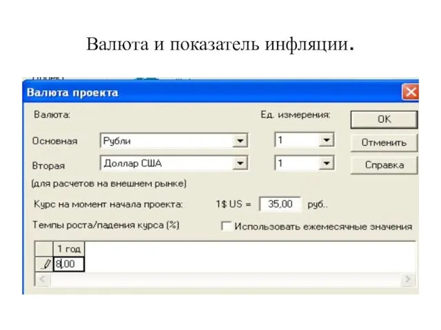 Валюта и показатель инфляции.