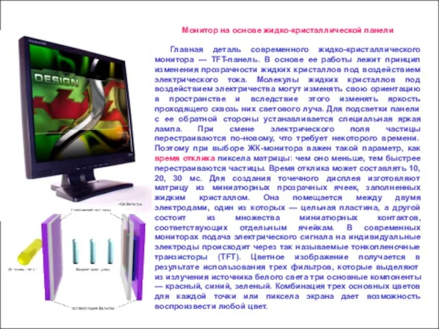 Монитор на основе жидко-кристаллической панели Главная деталь современного жидко-кристаллического монитора —