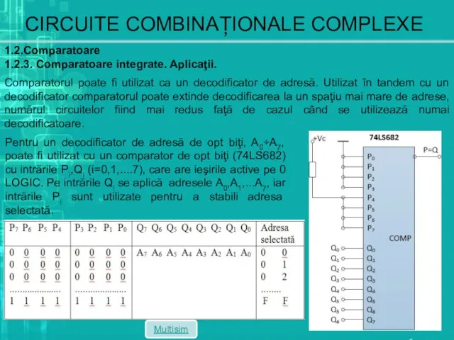CIRCUITE COMBINAȚIONALE COMPLEXE 1.2.Comparatoare 1.2.3. Comparatoare integrate. Aplicaţii. Comparatorul poate fi