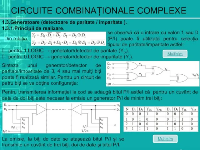 CIRCUITE COMBINAȚIONALE COMPLEXE 1.3.Generatoare (detectoare de paritate / imparitate ). 1.3.1.Principii