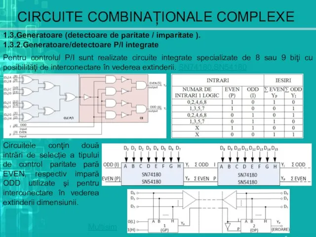 CIRCUITE COMBINAȚIONALE COMPLEXE 1.3.Generatoare (detectoare de paritate / imparitate ). 1.3.2.Generatoare/detectoare