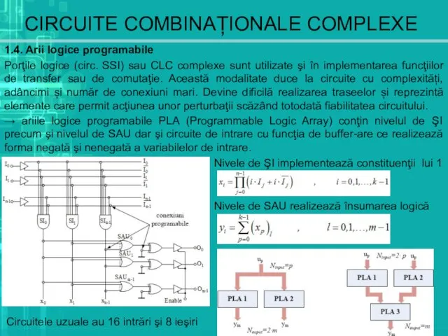 CIRCUITE COMBINAȚIONALE COMPLEXE 1.4. Arii logice programabile Porţile logice (circ. SSI)