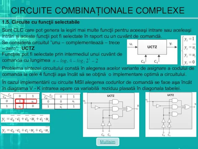 CIRCUITE COMBINAȚIONALE COMPLEXE 1.5. Circuite cu funcţii selectabile Sunt CLC care
