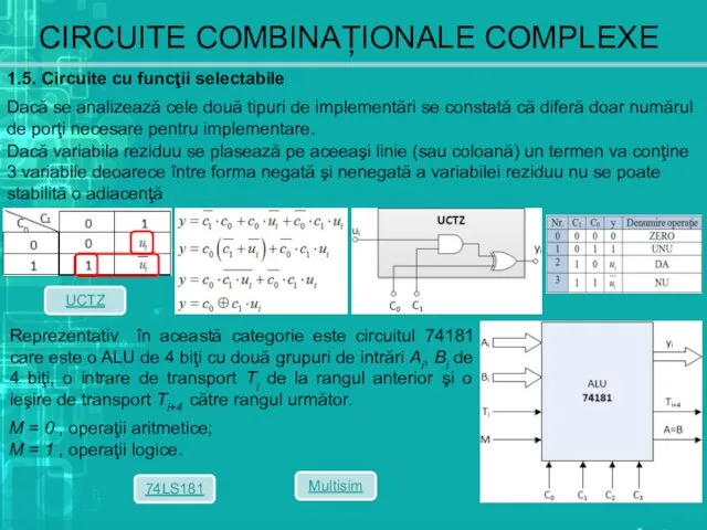 CIRCUITE COMBINAȚIONALE COMPLEXE 1.5. Circuite cu funcţii selectabile Dacă se analizează