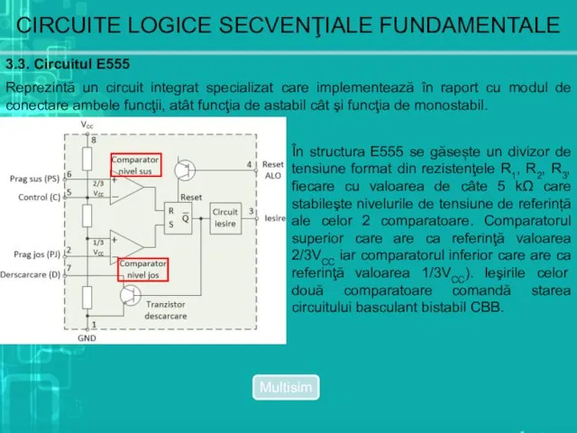 CIRCUITE LOGICE SECVENŢIALE FUNDAMENTALE 3.3. Circuitul E555 Reprezintă un circuit integrat