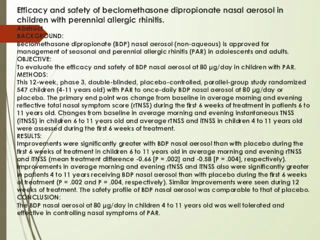 Efficacy and safety of beclomethasone dipropionate nasal aerosol in children with