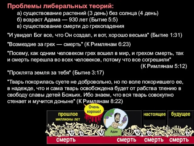 Проблемы либеральных теорий: а) существование растений (3 день) без солнца (4