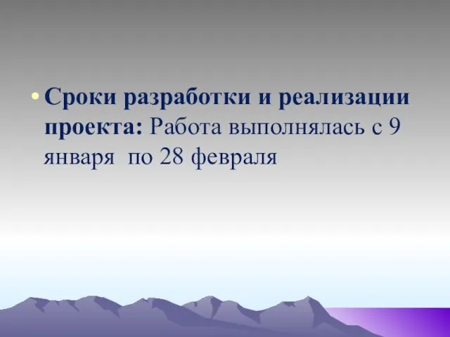 Сроки разработки и реализации проекта: Работа выполнялась с 9 января по 28 февраля