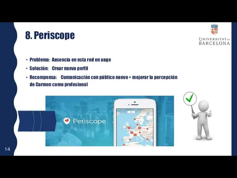 8. Periscope Problema: Ausencia en esta red en auge Solución: Crear