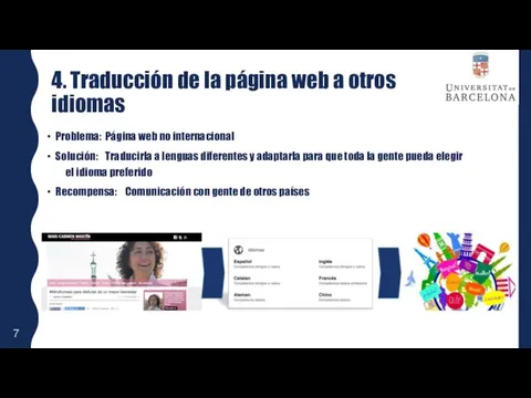 4. Traducción de la página web a otros idiomas Problema: Página