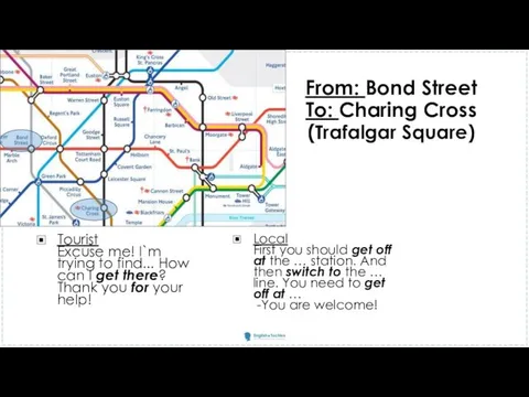 From: Bond Street To: Charing Cross (Trafalgar Square) Tourist Excuse me!