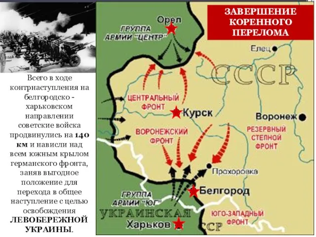 ЗАВЕРШЕНИЕ КОРЕННОГО ПЕРЕЛОМА Всего в ходе контрнаступления на белгородско - харьковском