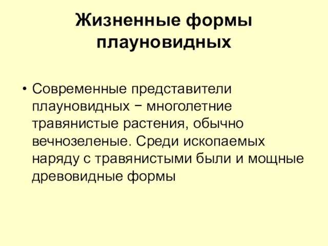 Жизненные формы плауновидных Современные представители плауновидных − многолетние травянистые растения, обычно