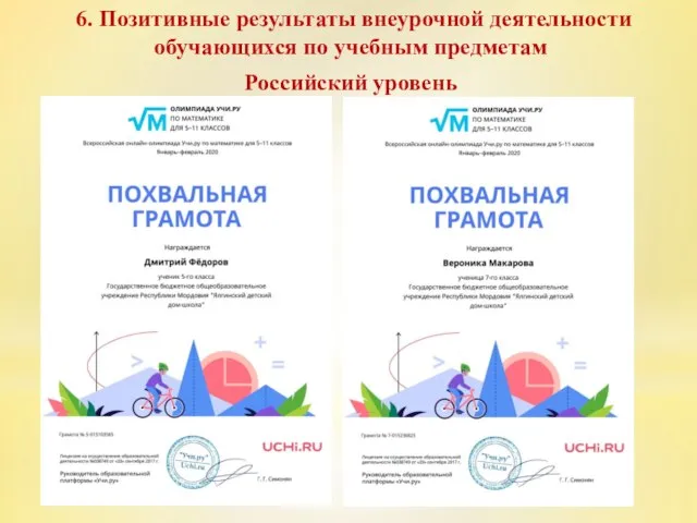 6. Позитивные результаты внеурочной деятельности обучающихся по учебным предметам Российский уровень