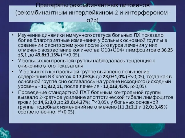 Препараты рекомбинантных цитокинов (рекомбинантным интерлейкином-2 и интерфероном-α2b) Изучение динамики иммунного статуса