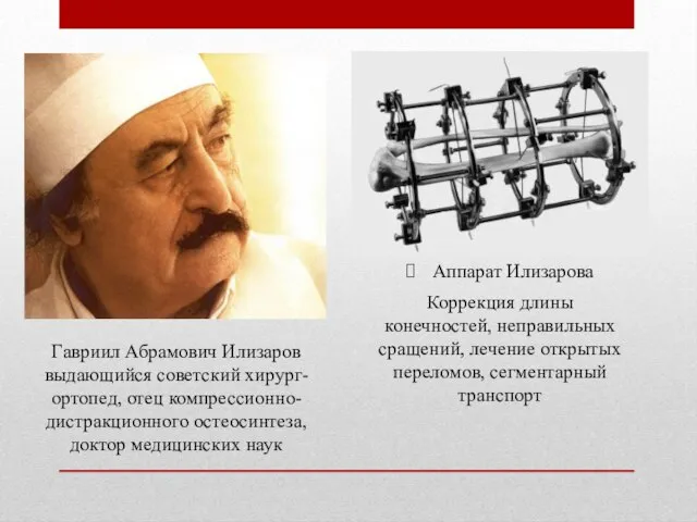 Гавриил Абрамович Илизаров выдающийся советский хирург-ортопед, отец компрессионно-дистракционного остеосинтеза, доктор медицинских