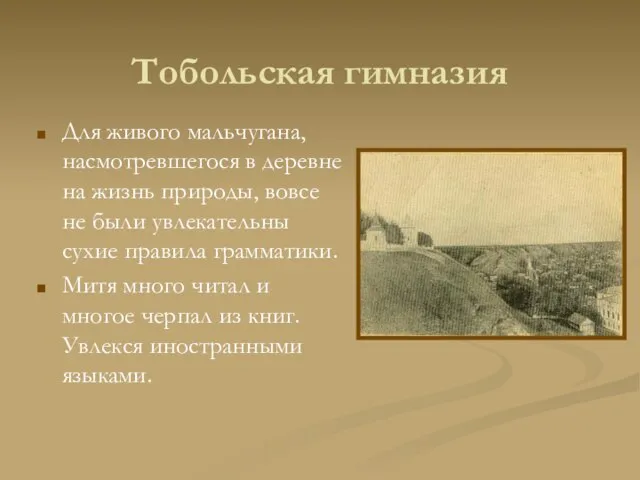 Тобольская гимназия Для живого мальчугана, насмотревшегося в деревне на жизнь природы,