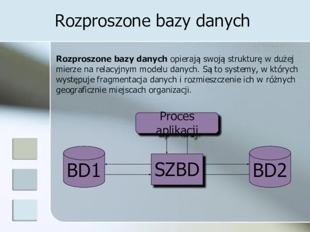 Rozproszone bazy danych Rozproszone bazy danych opierają swoją strukturę w dużej