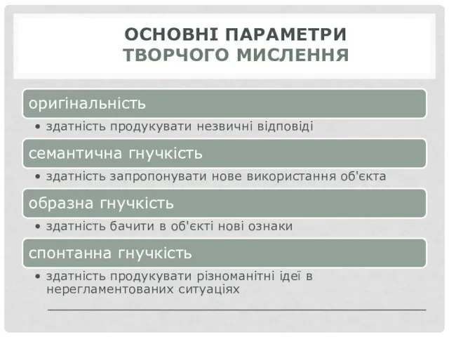 ОСНОВНІ ПАРАМЕТРИ ТВОРЧОГО МИСЛЕННЯ