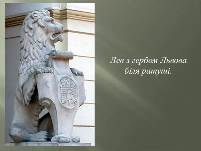 Лев з гербом Львова біля ратуші.