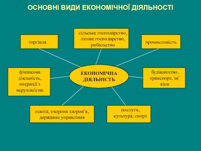 ОСНОВНІ ВИДИ ЕКОНОМІЧНОЇ ДІЯЛЬНОСТІ ЕКОНОМІЧНА ДІЯЛЬНІСТЬ торгівля сільське господарство, лісове господарство,