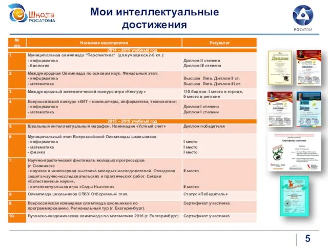 . Мои интеллектуальные достижения