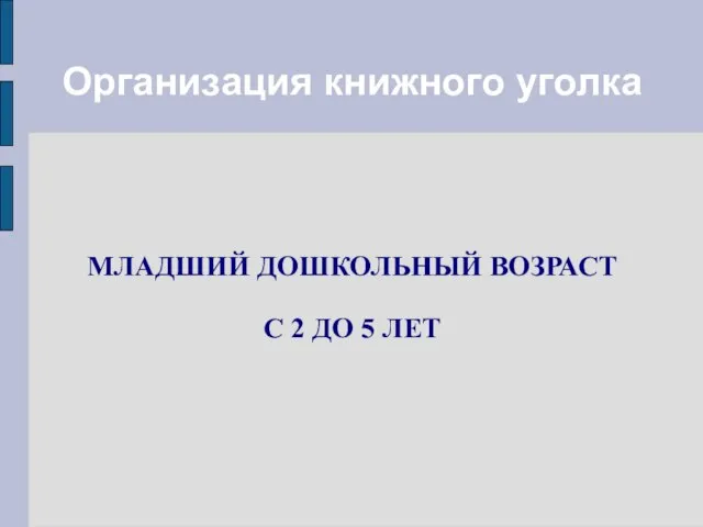 Организация книжного уголка МЛАДШИЙ ДОШКОЛЬНЫЙ ВОЗРАСТ С 2 ДО 5 ЛЕТ