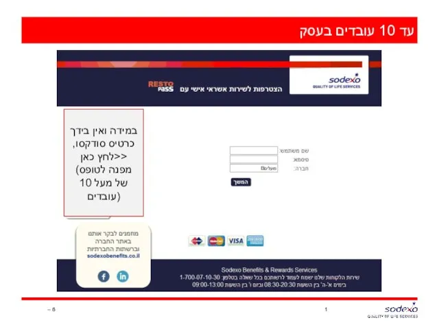 עד 10 עובדים בעסק – 1 במידה ואין בידך כרטיס סודקסו,