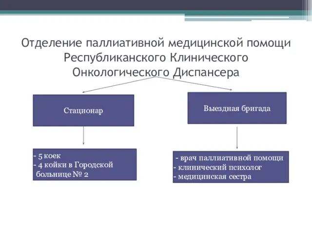 Отделение паллиативной медицинской помощи Республиканского Клинического Онкологического Диспансера Выездная бригада Стационар