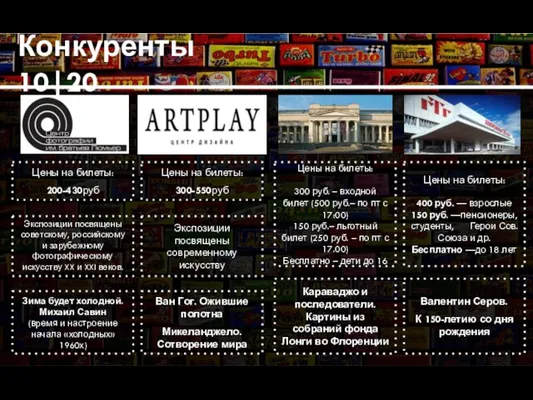 Конкуренты 10|20 Цены на билеты: 200-430руб Экспозиции посвящены советскому, российскому и