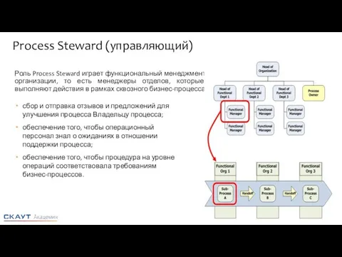 Process Steward (управляющий) Роль Process Steward играет функциональный менеджмент организации, то