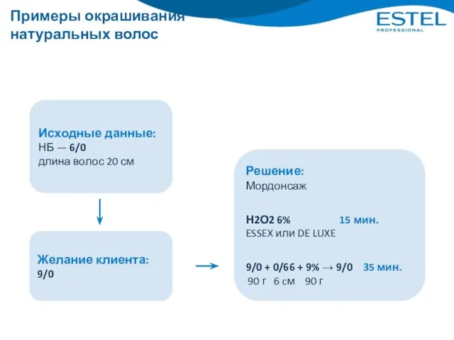 Примеры окрашивания натуральных волос Исходные данные: НБ — 6/0 длина волос