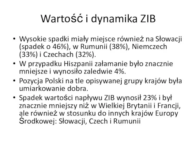 Wartość i dynamika ZIB Wysokie spadki miały miejsce również na Słowacji