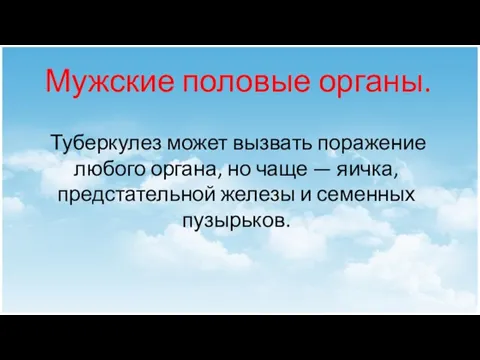 Мужские половые органы. Туберкулез может вызвать поражение любого органа, но чаще