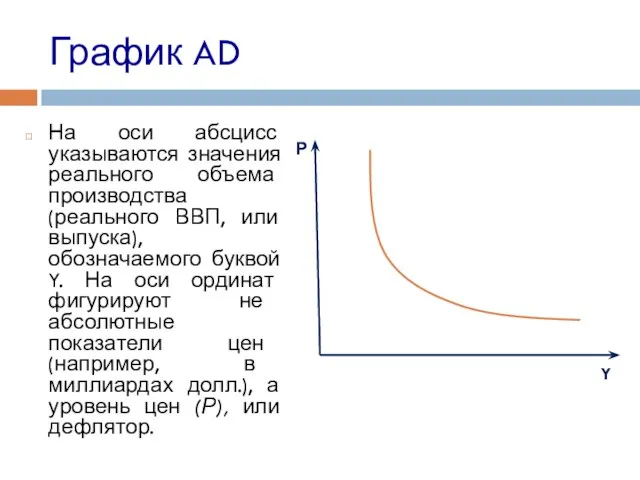 График AD На оси абсцисс указываются значения реального объема производства (реального