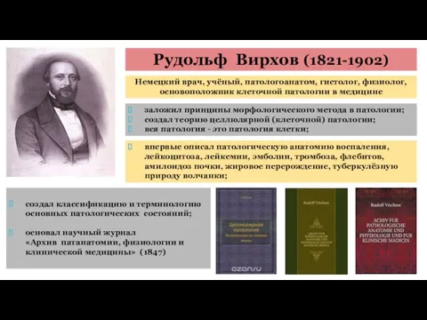 Рудольф Вирхов (1821-1902) Немецкий врач, учёный, патологоанатом, гистолог, физиолог, основоположник клеточной