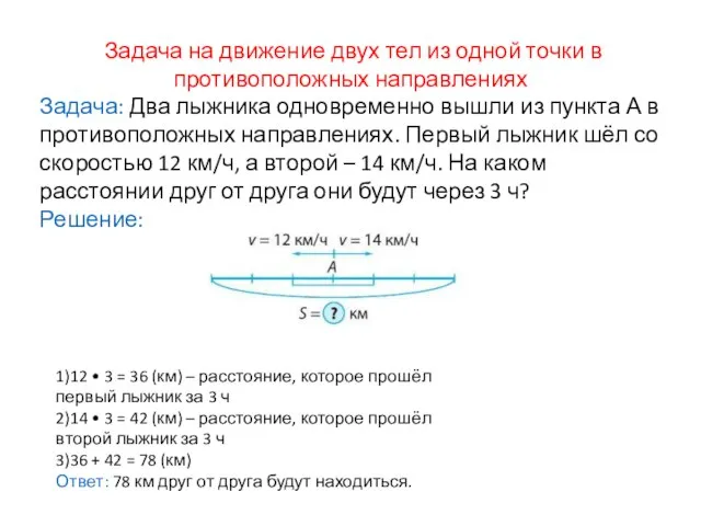 Задача на движение двух тел из одной точки в противоположных направлениях