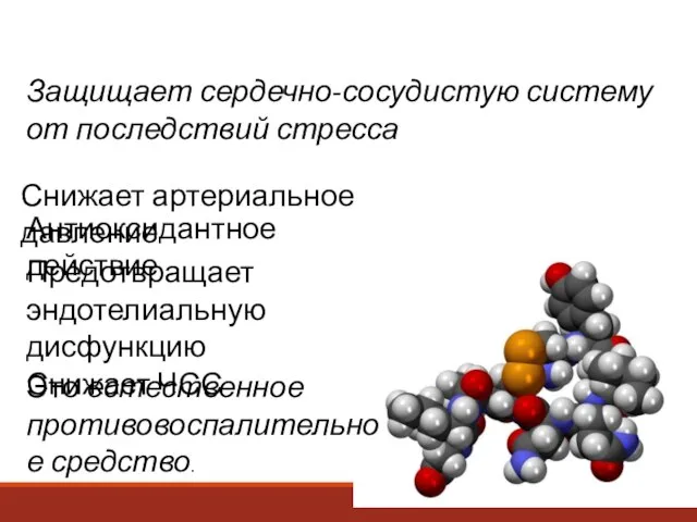 Защищает сердечно-сосудистую систему от последствий стресса Это естественное противовоспалительное средство. Снижает