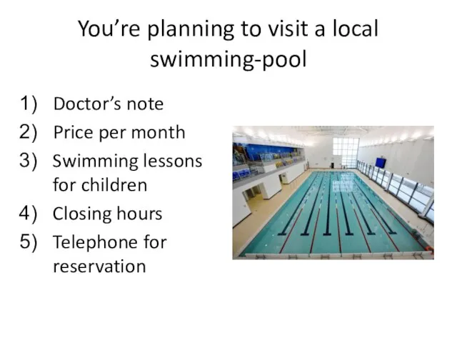 You’re planning to visit a local swimming-pool Doctor’s note Price per