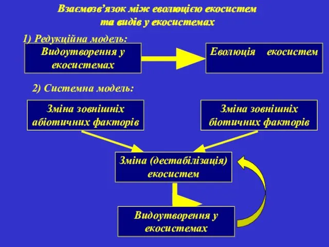 Взаємозв’язок між еволюцією екосистем та видів у екосистемах Взаємозв’язок між еволюцією