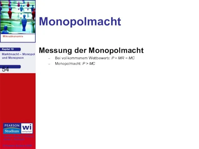 Monopolmacht Messung der Monopolmacht Bei vollkommenem Wettbewerb: P = MR = MC Monopolmacht: P > MC