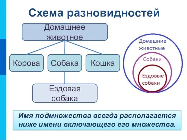 Схема разновидностей Имя подмножества всегда располагается ниже имени включающего его множества.