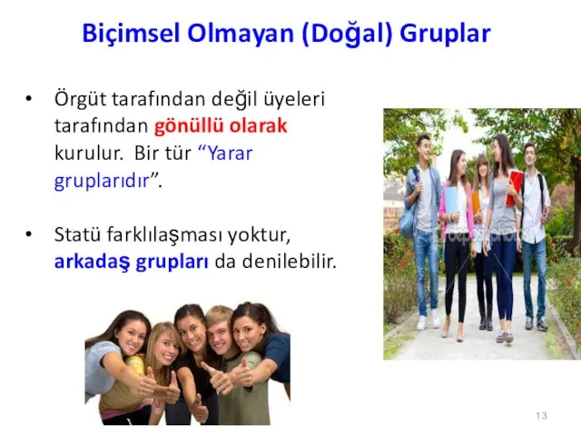 Biçimsel Olmayan (Doğal) Gruplar Örgüt tarafından değil üyeleri tarafından gönüllü olarak